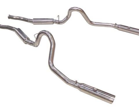 Pypes Cat Back Exhaust System 79-04 Mustang Split Rear Dual Exit 2.5 in Intermediate And Tail Pipe Hardware/Violator Muffler/3.5 in Polished Tips Incl Natural Finish 409 Stainless Steel Exhaust SFM29V