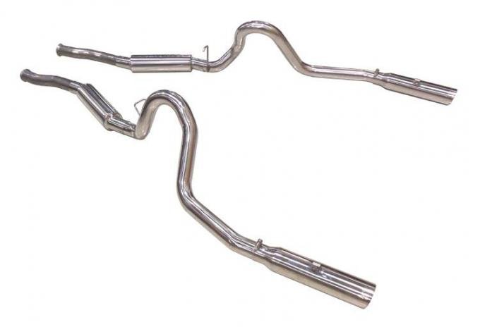 Pypes Cat Back Exhaust System 79-04 Mustang Split Rear Dual Exit 2.5 in Intermediate And Tail Pipe Hardware/Violator Muffler/3.5 in Polished Tips Incl Natural Finish 409 Stainless Steel Exhaust SFM29V