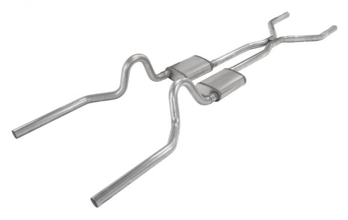 Pypes Crossmember Back w/H-Pipe Exhaust System 71-73 Mustang Split Rear Dual Exit 2.5 in Intermediate And Tail Pipe Race Pro Muffler/Hardware Incl Tip Not Incl Exhaust SFM44R