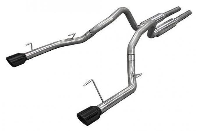 Pypes Cat Back Mid Muffler Exhaust System 05-10 Mustang GT Split Rear Dual Exit 2.5 in Intermediate And Tail Pipe M80 Mufflers/Hardware/4 in Black Tips Incl Black Finish 409 Stainless Steel Exhaust SFM66BLK