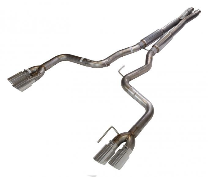Pypes Cat Back Exhaust System 18-Pres Mustang GT Split Rear Quad Exit 3 in Quad 304 Stainless Steel Polished Tips Incl Hardware/Mid Muffler/X Pipe 409 Stainless Steel Natural Finish Exhaust SFM87MX