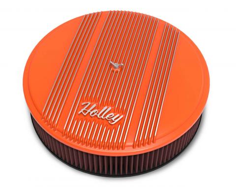 Holley Vintage Series 14" Round Finned Air Cleaner Assembly, with 3" Premium Filter, Factory Orange Finish 120-127