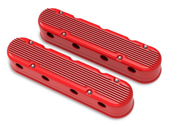 Holley 2-Piece Finned Valve Cover, Gen III/IV LS, Gloss Red Machined 241-184