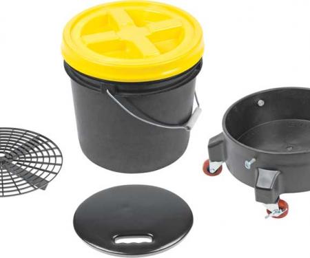 OER Grit Guard Deluxe Wash System 3.5 Gallon Black Pail with Yellow Lid - Dolly and Seat Cushion K89742