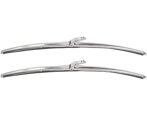 OER 1973-84 Ford, GM, Mopar, Windshield Wiper Blade, 16" ANCO Style, 1/4" Bayonet Connector, Polished Stainless, Pair *17529D
