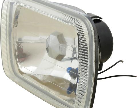 H4 Headlight Assembly, 5" x 7" (142mm x 200mm), Polymer Housing, Ice Blue Daytime Running Light, Clear Glass Lens
