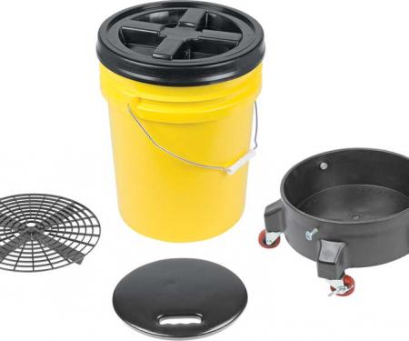 OER Grit Guard Deluxe Wash System 5 Gallon Yellow Pail with Black Lid - Dolly and Seat Cushion K89743