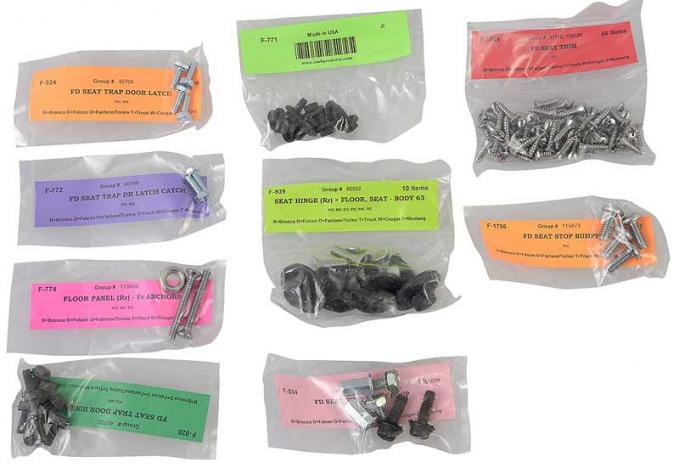 Mustang Fastback 112 Piece Folding Seat / Trap Door Fastener Kit, 1965
