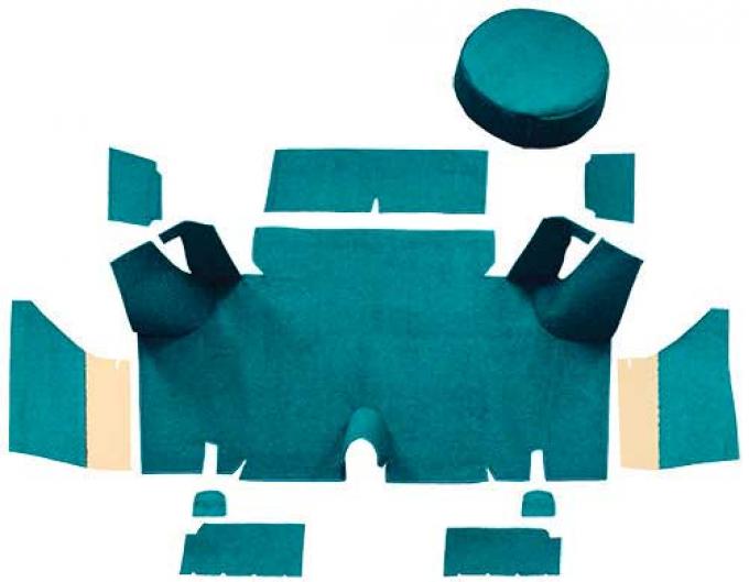OER 1965-66 Mustang Fastback Loop Trunk Carpet Set with Boards - Aqua A4054A06