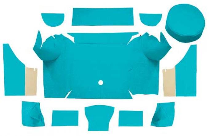 OER 1967-68 Mustang Convertible Nylon Loop Trunk Carpet Set with Boards - Light Blue A4079A31