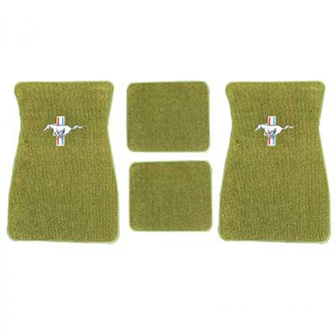 OER 1964-73 MUSTANG EMBROIDERED CARPETED FLOOR MAT SET, Ivy Gold FCME61