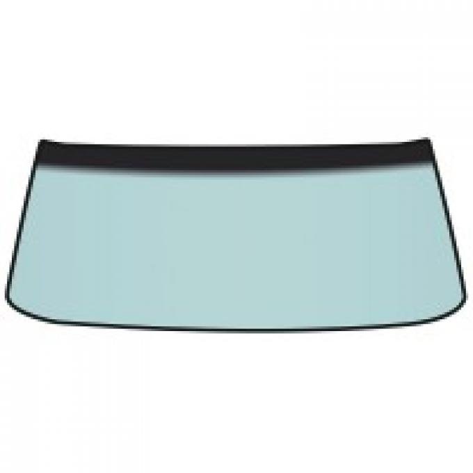OER MUSTANG FRONT WINDSHIELD GLASS, 1971-73, Coupe/Convertible green tint , w/ green band 03100K