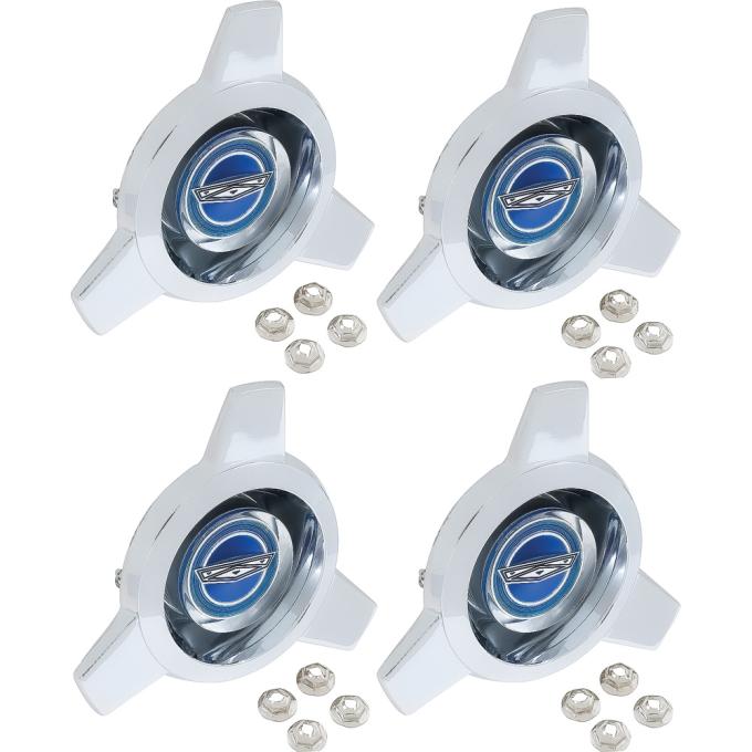 OER 1965-66 Ford, Deluxe Wire Wheel Spinner Cap Set, Blue *1130-4S